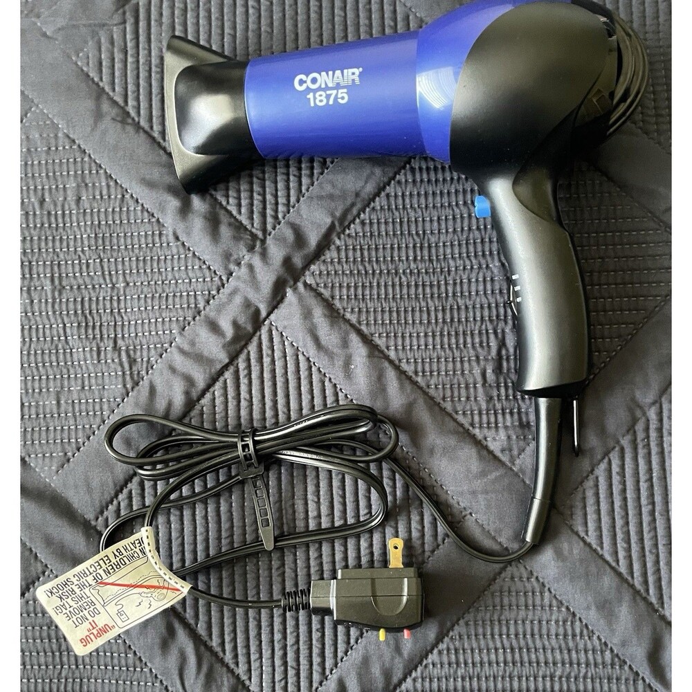 Conair 1875 Ion Shine Hairdryer Blue Black Concentrator Nozzle TESTED WORKING